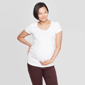 Maternity Short Sleeve Shirred Scoop Neck T-Shirt - Isabel Maternity by Ingrid & Isabel White S, Women
