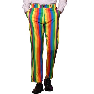 Lars Amadeus Men's Regular Fit Flat Front Color Block Rainbow Striped Trousers - 1 of 4