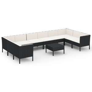 vidaXL Patio Lounge Set Outdoor Sectional Sofa Set Table Poly Rattan Black - 1 of 4