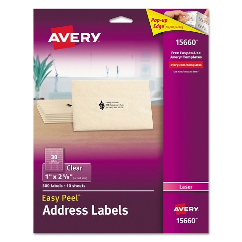 Avery Clear Easy Peel Mailing Labels Laser 1 X 2 5/8 300/Pack 15660 : Target