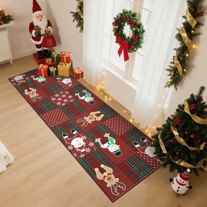 Christmas Runner Rug,Non-Slip Washable - Holiday Decor with Snowman Reindeer Santa - for Hallway Kitchen Entryway Bathroom Bedside,Multiple Sizes - 1 of 4
