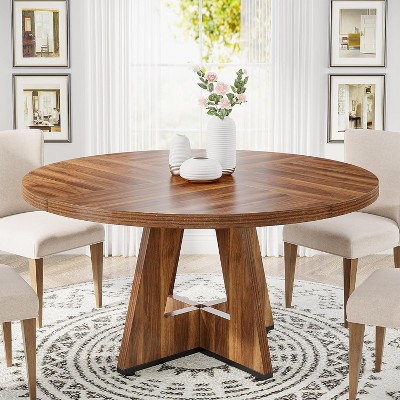 47-Inch Brown Wood Round Farmhouse Dining Table
