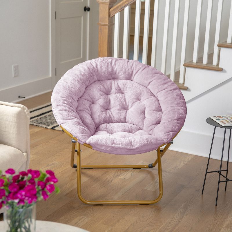 Flash Furniture Gwen 38" Oversize Portable Faux Fur Folding Saucer Moon Chair for Dorm and Bedroom, 2 of 14