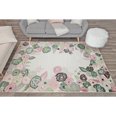 Royal Blossom Pink Ivory Beige 9' x 12' Floral Synthetic Rug