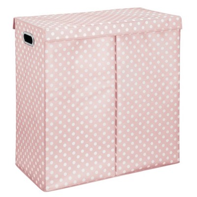 mDesign X-Large Divided Laundry Hamper Basket, Lid, Polka Dot Print - Pink/White