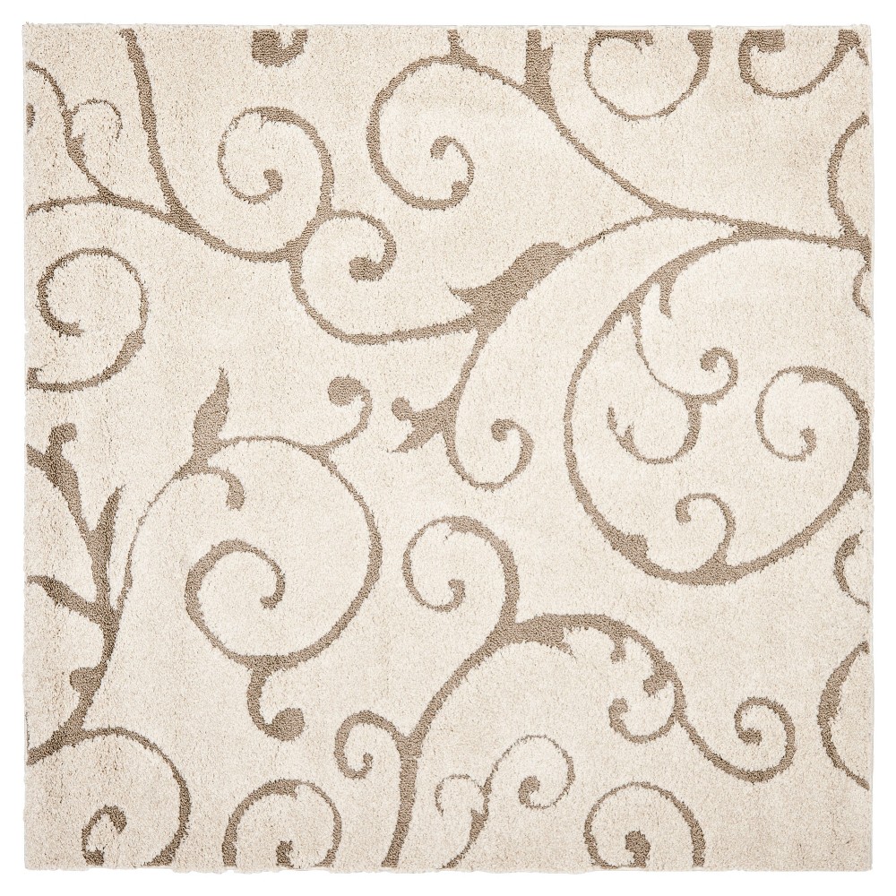 9'x9' Abstract Shag/Flokati Loomed Square Area Rug Cream/Beige - Safavieh