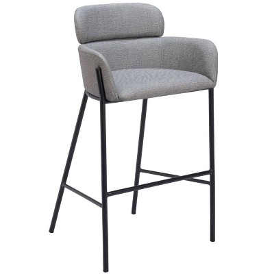 Slate Gray Vinyl Barstool with Steel Frame, 40.2" H – Upholstered Counter Seat by Zuo Modern