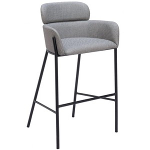 Slate Gray Vinyl Barstool with Steel Frame, 40.2" H – Upholstered Counter Seat by Zuo Modern - 1 of 4