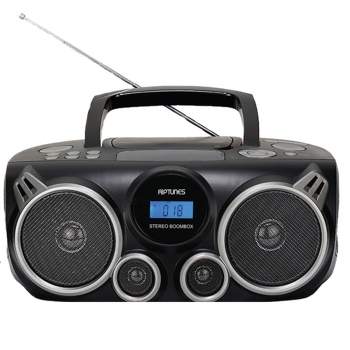 RIPTUNES Stereo Boombox + Wireless audio streaming, MP3/CD, USB/SD, Black