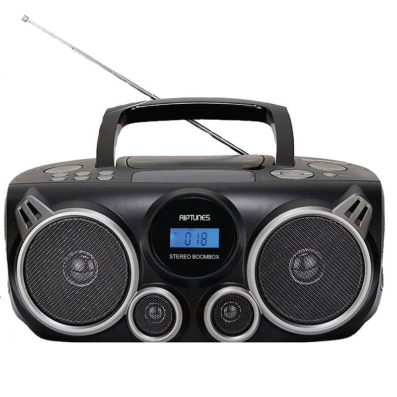 RIPTUNES Stereo Boombox + Wireless audio streaming, MP3/CD, USB/SD, Black, 1 of 8