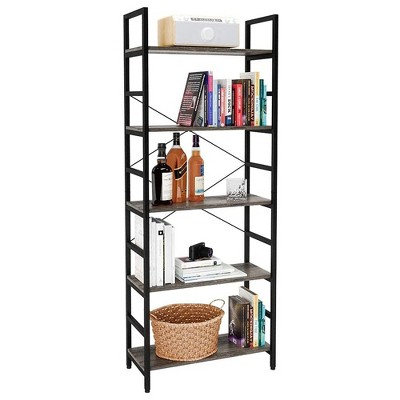 Bestier Bookshelf Multifunctional Industrial Bookcase Storage Shelf 26 Inch with Adjustable Shelves for Kitchens, Living Rooms, and Bedrooms, Gray