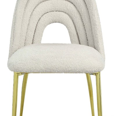 White Upholstered Side Chair with Gold Metal Legs, Set of 2