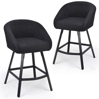 TUYOHW Teddy Fabric Counter Bar Stools Set of 2,Upholstered Bar Chairs with Metal Frame,Soft Backrest & Armrest,Dining Chair for Kitchen,Bar