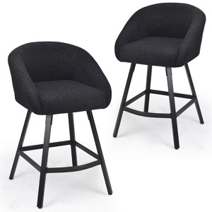 TUYOHW Teddy Fabric Counter Bar Stools Set of 2,Upholstered Bar Chairs with Metal Frame,Soft Backrest & Armrest,Dining Chair for Kitchen,Bar - 1 of 4