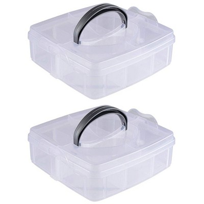 Juvale 2 Pack Clear Plastic Jewelry Organizer Container Storage Box with 6 Adjustable Compartments for Craft Supplies and Jewelry
