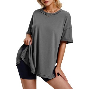 EXLURA Womens Summer Oversized T Shirts Casual Short Sleeve Loose Maternity Tops Crewneck Tunic Plus Gym Workout Top - 1 of 4