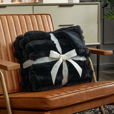Cozy Bliss Faux Fur Plush Decorative Blanket, Cozy Warm Striped Throw