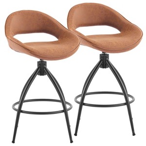 Karl Home 2 Piece Set of Brown Swivel Bar Stools with Hollow - out Backrest, PU Upholstery & Powder - 1 of 4