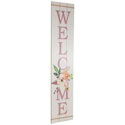 White Floral Welcome Wooden Spring Wall Sign