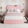 Kids' Fabric Platform Bed with Storage Headboard, 2 Drawers & Bookshelf, No Box Spring Needed, Easy Assembly - 3 of 4