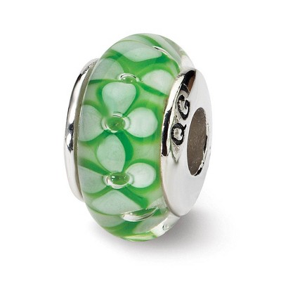 Black Bow Jewelry Green Floral Glass Sterling Silver Bead Charm