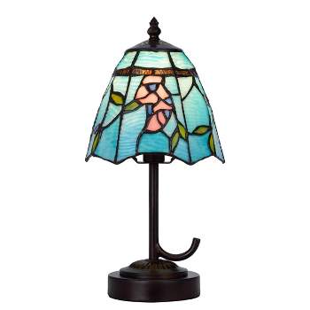 13" Metal/Resin Accent Lamp with Tiffany Art Glass Shade Dark Bronze/Blue (Includes Light Bulb) - Cal Lighting