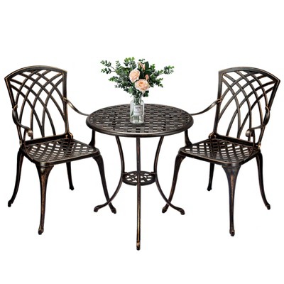 3 Piece Outdoor Bistro Set Table and Chairs Set of 2 Outdoor Patio Set Cast Aluminum Bistro for Garden Balcony,w/ 2 Chairs, Table