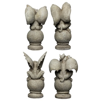 Gray Polyresin Gargoyles on Pedestals Garden Statue Set