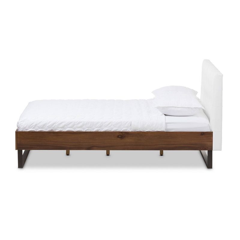 King Mitchell Rustic Industrial Walnut Wood and Faux Leather Metal Platform Bed White - Baxton Studio, 4 of 11