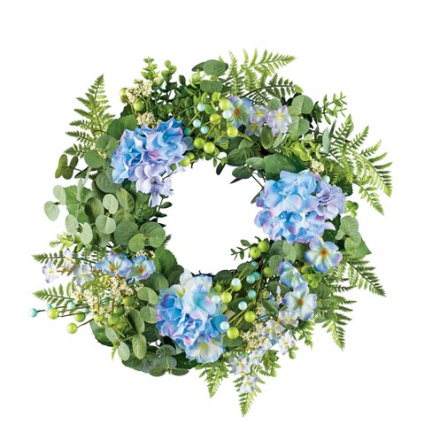 Collections Etc Blue And Lavender Hydrangea Garden Hanging Wreath : Target