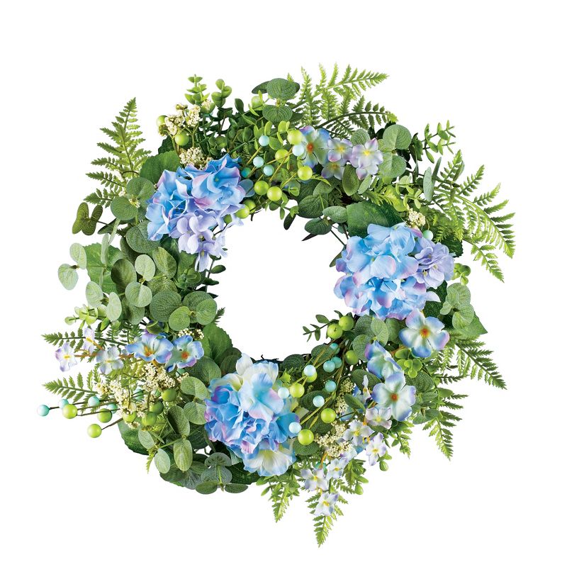 Collections Etc Blue and Lavender Hydrangea Garden Hanging Wreath, 1 of 3