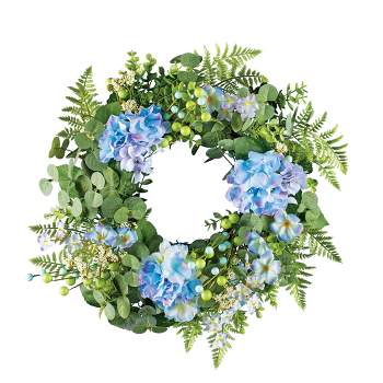 Collections Etc Blue and Lavender Hydrangea Garden Hanging Wreath