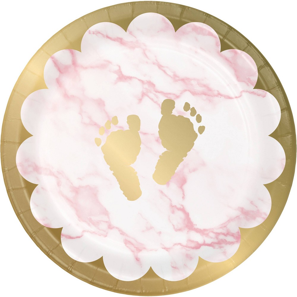 Photos - Other tableware 24ct Marble Baby Shower Footprints Disposable Dinnerware Dessert Plates Pi