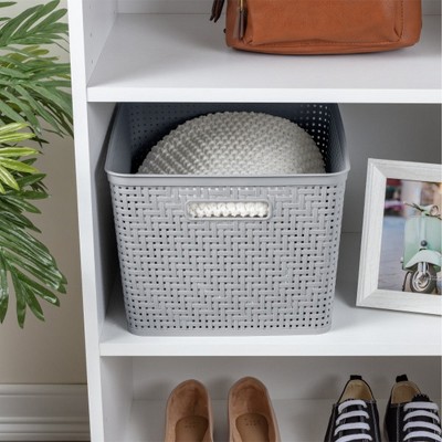 Sterilite Gray Tall Rectangular Plastic Storage Baskets with Handles, 6-Pack