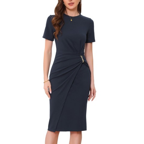 Женские платья INSPIRE CHIC Women's Short Sleeve Crew Neck Wrap Business Office Sheath Dress X-Small Royal Blue