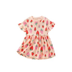 MyKids-Usa Summer Arrival Strawberry Fruits Pattern Short Sleeves Dress for Stylish Girls - 1 of 4