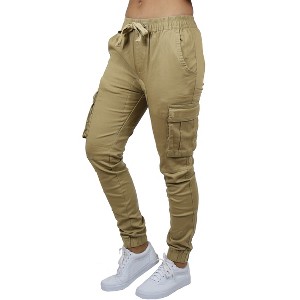 Jump Start Women's Loose  Fit  Cotton Flex Stretch Cargo Jogger Pants - 1 of 3