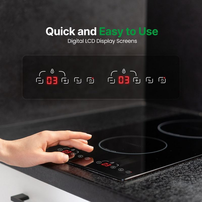 NutriChef Dual Induction Cooker - 1800w Countertop Double Burner Cooktop - Digital Ceramic Technology - Black, Efficient & Stylish Cooking., 3 of 4