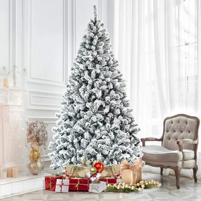 SKONYON 6.5ft Snow Flocked Hinged Artificial Christmas Tree Without Lights