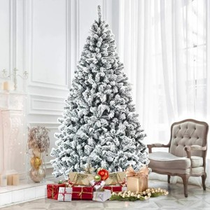 SKONYON 6.5ft Snow Flocked Hinged Artificial Christmas Tree Without Lights - 1 of 3