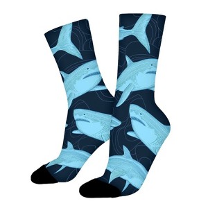 Blue Sharks Women Printed Crew Socks Funny Funky Socks Soft Polyester Novelty Gifts for Artists Men - 1 of 1