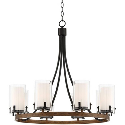 Stiffel 29 1/2" Wide Kiva Black Wood 8-Light Wagon Wheel Chandelier