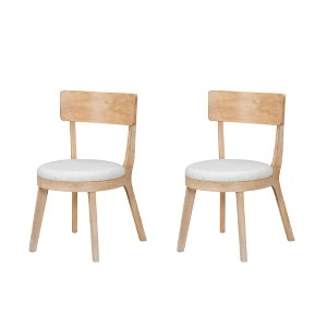 Dexmalle Set of 2 Modern Upholstered Rubberwood Dining Chairs,Natural + Beige - 1 of 4