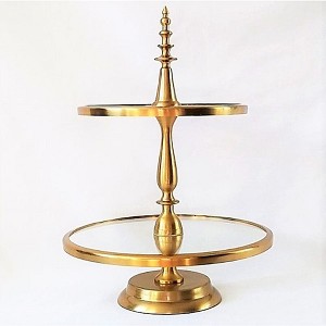 Jiallo Anastasia Two Tier Round Glass Buffet and Dessert Stand -16" High , Trays : 11 / 9" - 1 of 1