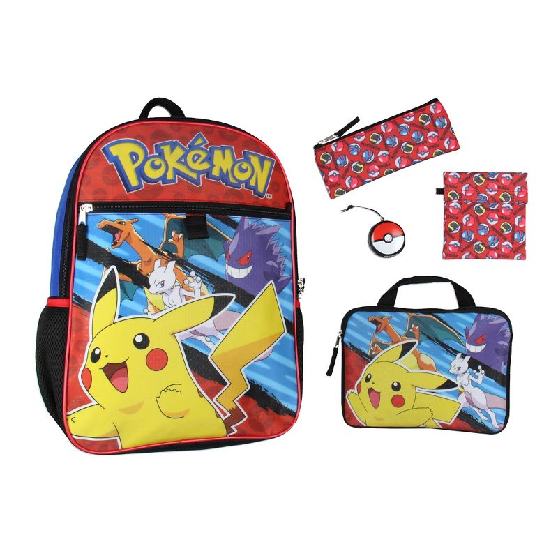 Pokemon 5 PC Backpack Set With Card Carrier, Pencil Case, Snack Bag, Stress Toy Multicoloured, 1 of 6