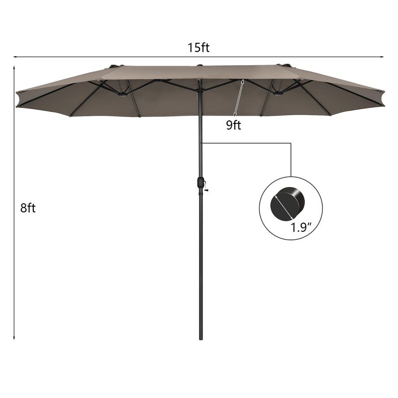 Costway 15FT Patio Double-Sided Umbrella Crank Outdoor Garden Market Sun Shade Red\Blue\Coffee\Beige\Navy\Orange\Turquoise, 4 of 10