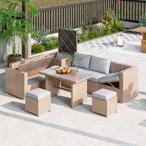 Sapphtopaz 6-Piece Hand-Woven PE Rattan Outdoor Sofa Set, Adjustable 3-Seater Patio Sofa with Storage Box & Glass Table,Outdoor Modular Sectional Sofa - 1 of 4