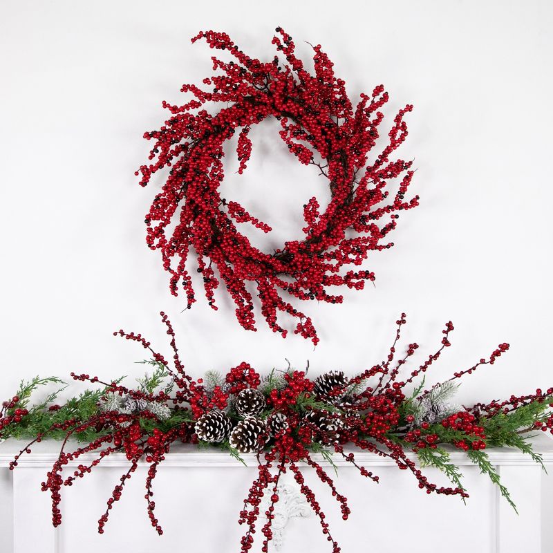 Northlight 22" Unlit Burgundy Red Artificial Berry Christmas Wreath, 3 of 6