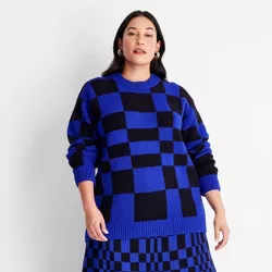 Women's Plus Size Crewneck Slouchy Pullover Sweater - Future Collective™ with Kahlana Barfield Brown Blue/Black Geometric 4X