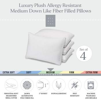 Ella Jayne Gusseted Medium Density Plush Down Alternative Pillow, for All Sleep Positions, Set of 4